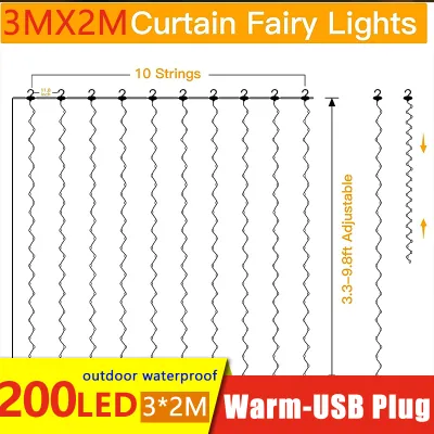 Fairy Curtain Lights 300 LED Copper Wire Lamp USB Plug in 8 Modes Christmas Fairy String Hanging Lights with Remote Controller for Bedroom Indoor Outdoor Weddings Party Decorations
