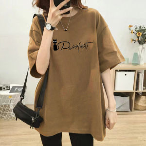 Girlfriends Clothes Mid-Length Cotton Loose Letter Short-Sleeved T-shirt Womens Custom Summer New Arrival European Station below the Hip Tops