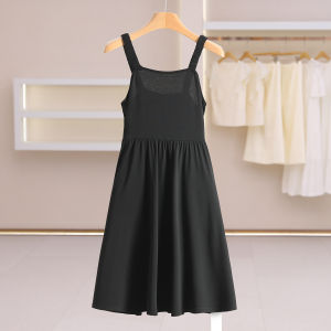 Elastic Shoulder Strap Slim Fit Solid Color Versatile Camisole Dress