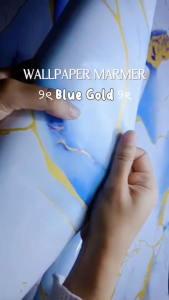 Wallpaper Dinding Motif Marmer Blue Gold 45cm x 10m Sticker Dekorasi Rumah Stiker List Border