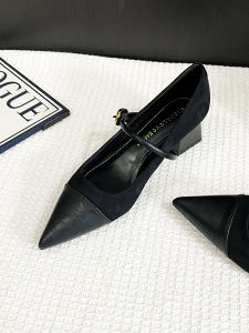 French Low Heel Pointed Toe Womens Shoes Velvet Surface Black High Heels New Style Breathable Quality Versatile Professional Work
