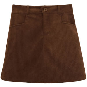 Caramel Color Corduroy Womens Mini Skirt High Waist A-Line Bodycon Spring Autumn Seasonal Fashion Commute Pure Color
