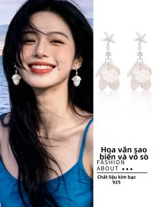 Bông Tai Hình Sao Biển Sò Đá Phong Cách Biển S925 Bạc Ý