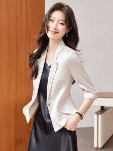 YIMUZI | Champagne Satin Short Sleeve Light Thin Suit Jacket