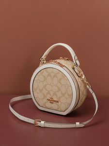 Hong Kong Genuine Leather Handbag Womens round Cake Crossbody Bag 2025 New High-End Lightweight Luxury Small round Bag
