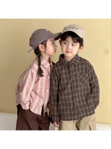 เสื้อเชิ้ตผ้าฝ้ายลายสก็อตแขนยาวสำหรับเด็ก ฤดูใบไม้ร่วง ฤดูใบไม้ผลิ ฤดูหนาว เสื้อผ้าเด็กชายและเด็กหญิง เสื้อผ้าเด็ก เสื้อผ้าเด็ก