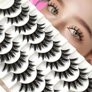 NEW 10 Pairs Cat Eye Lashes Fluffy Faux Mink Lashes 8D Wispy Lashes Pack Dramatic Long Thick Volume Eyelashes False Eyelas