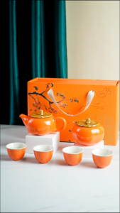 Clotee Teapot Set Keramik Warna Orange / Teko Teapot Teaset Keramik Set Chinese Teko & Cangkir Teh