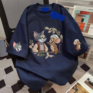 SUOSHE | Cartoon Tom and Jerry Printed Cotton T-Shirt