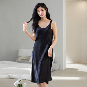 miiow | Cool Feeling Ice Silk Thin Womens Nightgown With Chest Pad Summer Sleepwear Dress Casual Home Leisure Polyester Spandex