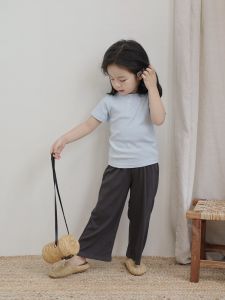 Girls Summer Thin Short Sleeve T-Shirt And Wide Leg Long Pants Set Childrens Forest System Trendy Cotton Polyester Blend Casual Wear