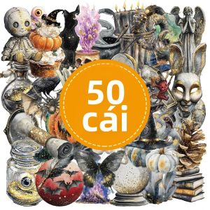 Bộ 50 Miếng Dán Halloween Phong Cách Retro Đen Tối - Hình Dán Trong Suốt Hình Bí Ngô Đầu Lâu Graffiti Dùng Trang Trí Phong Bì Thiệp Chúc Mừng Mũ Bảo Hiểm Đồ Chơi
