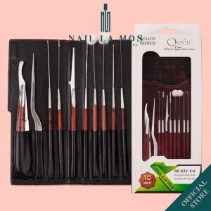 Bộ ráy tai Quyên cao cấp chính hãng - Dụng cụ lấy ráy tai 10 món hộp da chuyên nghiệp thép không gỉ an toàn