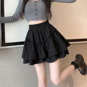 High Waist A-Line Mini Skirt Womens Black Umbrella Skirt Cake Hem Slimming Fluffy Short Skirt Korean Style Commute