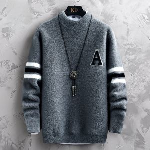 ROMON | Loose Casual Mid-High Collar Knitted Mink Sweater For Men By Romon Winter Fashion Thickened Long Sleeve Urban Style Top