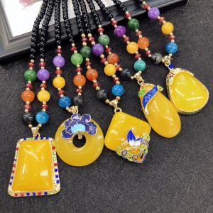 Thời Trang Cổ Điển Dài Áo Len Dây Chuyền Vòng Cổ Nữ Dân Tộc Phong Cách Đa Năng Mặt Dây Chuyền Sáp Mật Ong Giả Phụ Kiện Vòng Cổ Dài