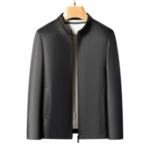 Áo Khoác Da Nam Kiểu Casual Cổ Đứng Cao Cấp Size Lớn Chất Liệu Da Dê Mùa Xuân Thu 2025 Khóa Kéo Cổ Tròn
