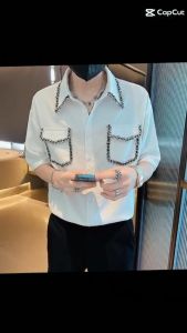 Áo sơ mi áo sơ mi nam áo sơ mi cộc tay với hoạ tiết trang trí ở 2 túi trước ngực và cổ áo - Chất poly cao cấp mềm mịn không xù không phai màu - Mã N49