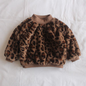 XIGUAXINGQIU | Leopard Print Fleece Lined Sweatshirt for Children