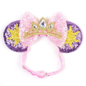 Disney Rapunzel  Adjustable Elastic Headband for Women Chameleon Sun Flower Ears Nylon Headbands Kids Sequins Bow Hairband Girl