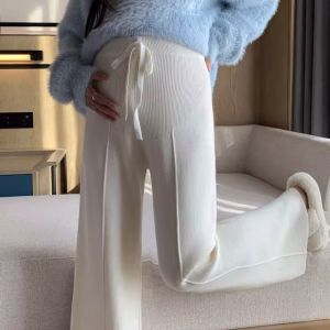 Quần Ống Rộng Dệt Kim Dày Dặn Cho Phụ Nữ Mang Thai Phiên Bản Hàn Quốc Thu Đông Quần Ống Đứng Thường Ngày Mềm Mại Cảm Giác Rủ Xuống Quần Dài Sợi Len ĐỠ BỤNG