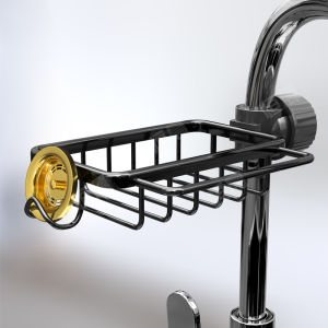 Aluminum Kitchen Faucet Storage Rack Sink Shelf Drain Basket Sponge Brush Scrub Pad Organizer for Dishwashing and Vegetable Washing