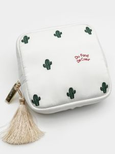 Petit Trouver Cactus Embroidery Small Square Bag Cosmetic Storage Bag Tassel Rechargeable Bag Plant Floral Pattern  Style