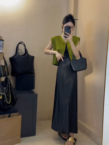 Elegant New Chinese Style Womens Fashion Set with Buttoned Vest Skirt Summer Outfit Anti-Aging Clothing round Neck Polyester Fiber