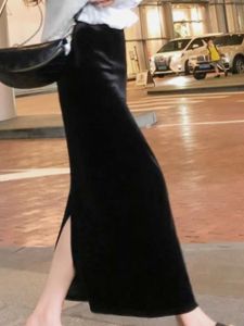 สูง เอว กํามะหยี่ครึ่ง กระโปรง ผู้หญิง ฤดูใบไม้ร่วง ฤดูหนาว ความยาวปานกลางขั้นตอนเปิด กระโปรง โพลีเอสเตอร์ ไฟเบอร์ข้อเสนอพิเศษการขายแบบปิด