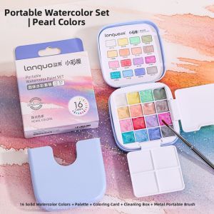 Languo | Water-soluble Pearl Colored Solid Watercolors Set for Students and Hobbyists Portable Travel Box