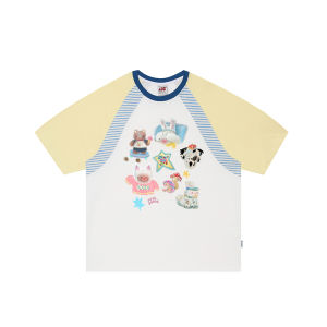 Loose Fit Summer Short Sleeve T-Shirt Couples Graffiti Stripe Patchwork Cotton Youth Casual round Neck Top F426 Store Trendy