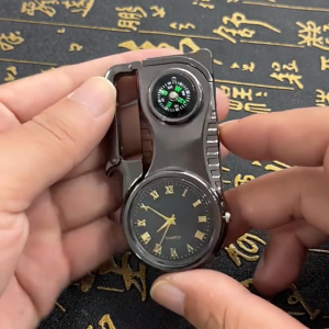 Multi Functional Outdoor Compass True Watch Windproof Red Fire Butane Gas Lighter Portable Bottle Opener Keychain Lighters Gifts