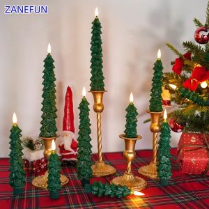 Christmas Flameless Candles Green Led Candlesticks with Timer Remote Christmas Tree 3D Flickering Flameless LED Candles