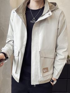 ROMON | Lormen Mens Hooded Jacket Short Outdoor Fashion Urban Style Windproof Autumn New Arrival Youth Polyester Fiber Zipper Decoration