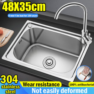 Sinki Dapur 48*35cm 304 Stainless Steel Kitchen Sink Single Sink and Faucet & Filter Set