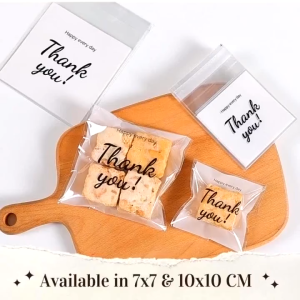 (100 PCS) Thank You 10x10 cm and 7x7 cm Food Packaging Cookie Bag Resealable
