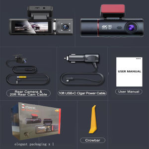 3Channel 4K Dash Cam Inside Built-in 5GWiFi 4K+1080P+1080P Dash Camera 3.16”IPS Screen G-Sensor 24H Parking Monitor Night Vision