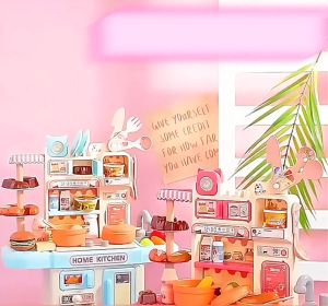 Đồ chơi nhà bếp DreamKitchen có pin giả lập nấu 2 bếp không hơi nước sạch sẽ khô ráo an toàn cho trẻ