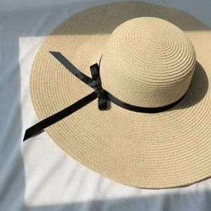 Beach Hat Adult Straw Hat Large Brim Floppy Hat Female Sunhat Picnic Hat Brown white Cream