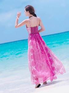 ชุดเดรสยาวคลุมเข่าสไตล์โบฮีเมียน กระโปรงสั้นชายหาดสีแดง ชุดไปเที่ยวชายหาด ชุดเดรสยาวคลุมเข่า ชุดเดรสยาวคลุมเข่า