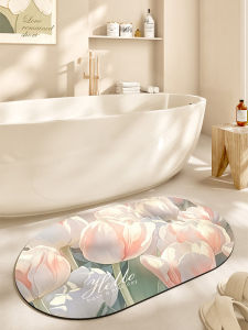 Ins Luxury Beautiful Tulip Floral Bathroom Absorbent Floor Mat Toilet Entrance Door Mat Anti-Slip Door Mat Korean Style Home Use