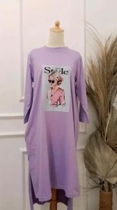 Midi Dress Terbaru 2024 Adea Bahan Kaos Katun Combed Tunik Wanita Oversize Outfit Casual