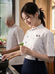 Lightweight Short Sleeve Chef Uniform Womens Style Thin Cotton Polyester Blend Kitchen Workwear for Dining Restaurant