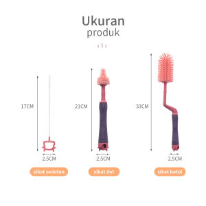 Pembersih Botol Silikon Food Grade & Sikat Botol Silikon 3PCS Set