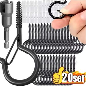 30Sets Screw-in Hooks for Outdoor String Lights Hanging Basket Plants Hook with Safety Buckle Wall Ceiling Light Pot Hooks Q-Hanger