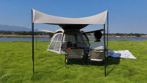 MOUNTAINHIKER Outdoor camping black glue coated Oxford cloth rainproof sunscreen quick-opening tent fully automatic tent hexagonal cap tent