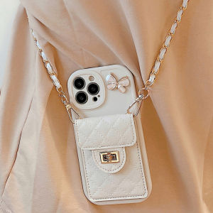 Luxury Silicone Phone Case Crossbody Wallet Style Card Insertable Protective Cover for Samsung Crystal Butterfly Design