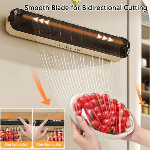 3-in-1 No Drill Kitchen Wrap Cutter Dispenser Bidirectional Slide Cutter for Plastic Cling Film Aluminum Foil Wax Paper - Universal Adjustable Holder with Magnetic Suction & Hook Mount