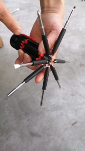 8-in-1 multi-tool screwdriver set with interchangeable bits for various tasks.