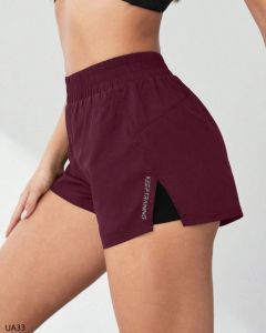 Quần Short Thể Thao Lưng Thun Co Giãn Dành Cho Nữ Có Túi Tập Yoga Chạy Bộ Bó Sát Màu Trơn Polyester Giả Hai Mảnh